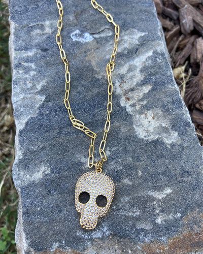 Sugar Skull Choker on Gold Chain
