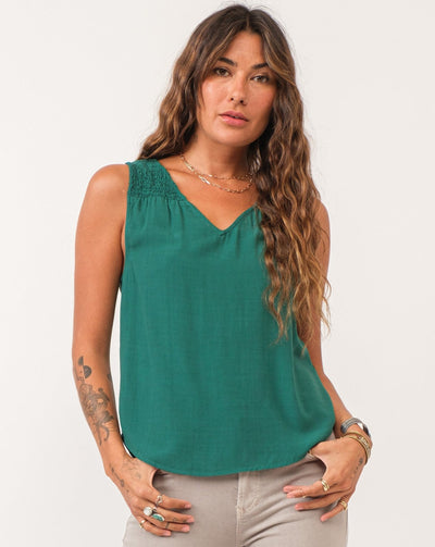Paige Ruched Detail Tank- Galapagos Green