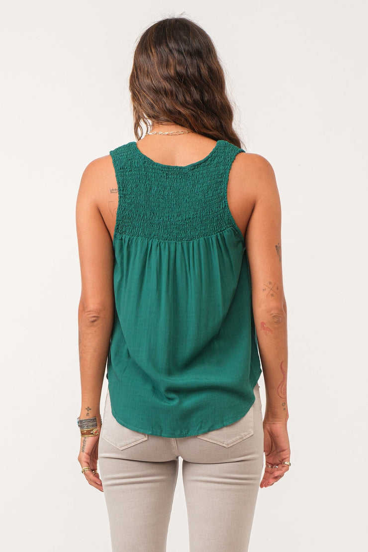 Paige Ruched Detail Tank- Galapagos Green