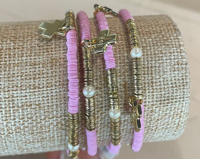 Rory Solid Color With Gold Pearls and Sequin Stretch Bracelet-Lilac