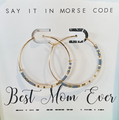 "Best Mom Ever" Morse Code Hoop Earring