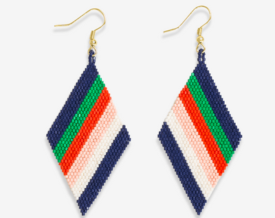 Frida Diagonal Uniform Shaped Stripe Beaded Earrings-St. Tropez
