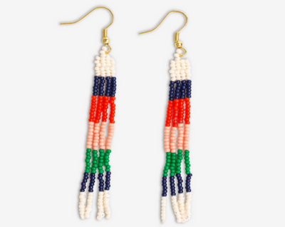 June Colorblock Petite Beaded Fringe Earrings-St.Tropez