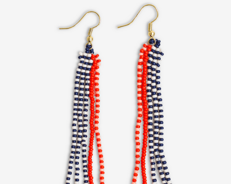Melissa Speckled Border With Solid Middle Beaded Fringe Earrings-Poppy
