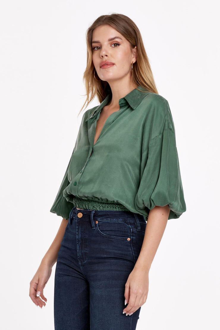 Zariah Puff Sleeve Top- Frosted Green