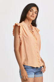 Ellie Ruffle Shirt- Apricot Crush