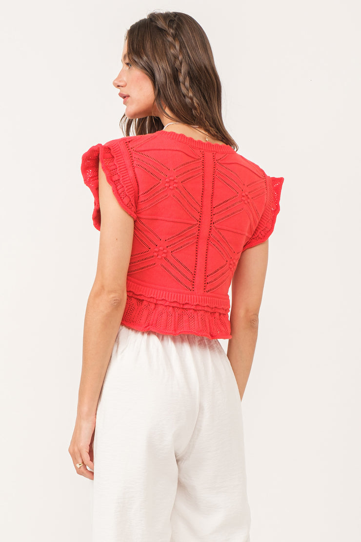 Delaney Peplum Sweater Top- Infra Red