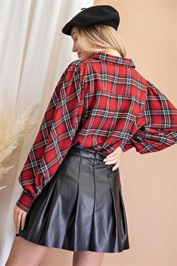 Pleated Faux Leather Skirt