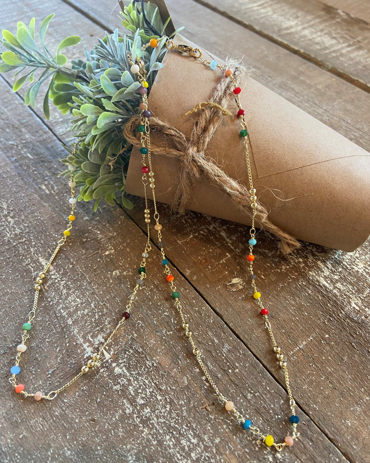 16" Gold Multi Color Bead Necklace