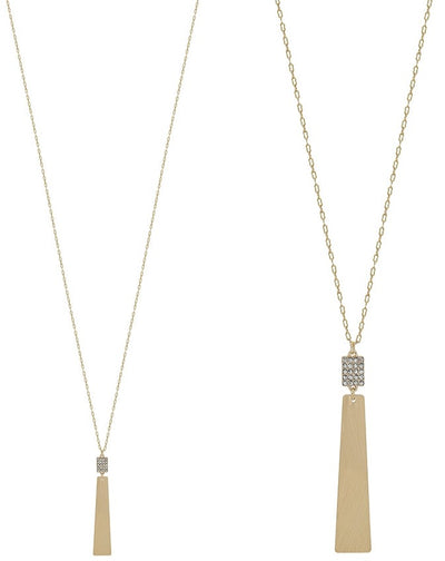 Matte Gold Rectangle with Rhinestone 34" Necklace