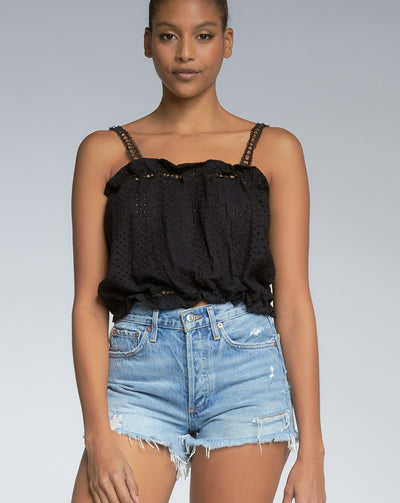 Embroidered Ruffle Strap Top
