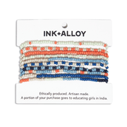 Color Block with Stripe Beaded 10 Strand Stretch Bracelets