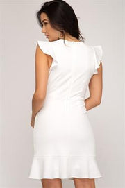 White Ruffle Cap Sleeve Dress