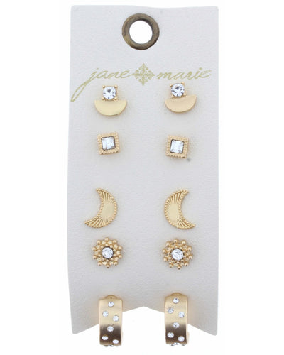 Square, Moon, Gold Hoop with Rhinestones Earring